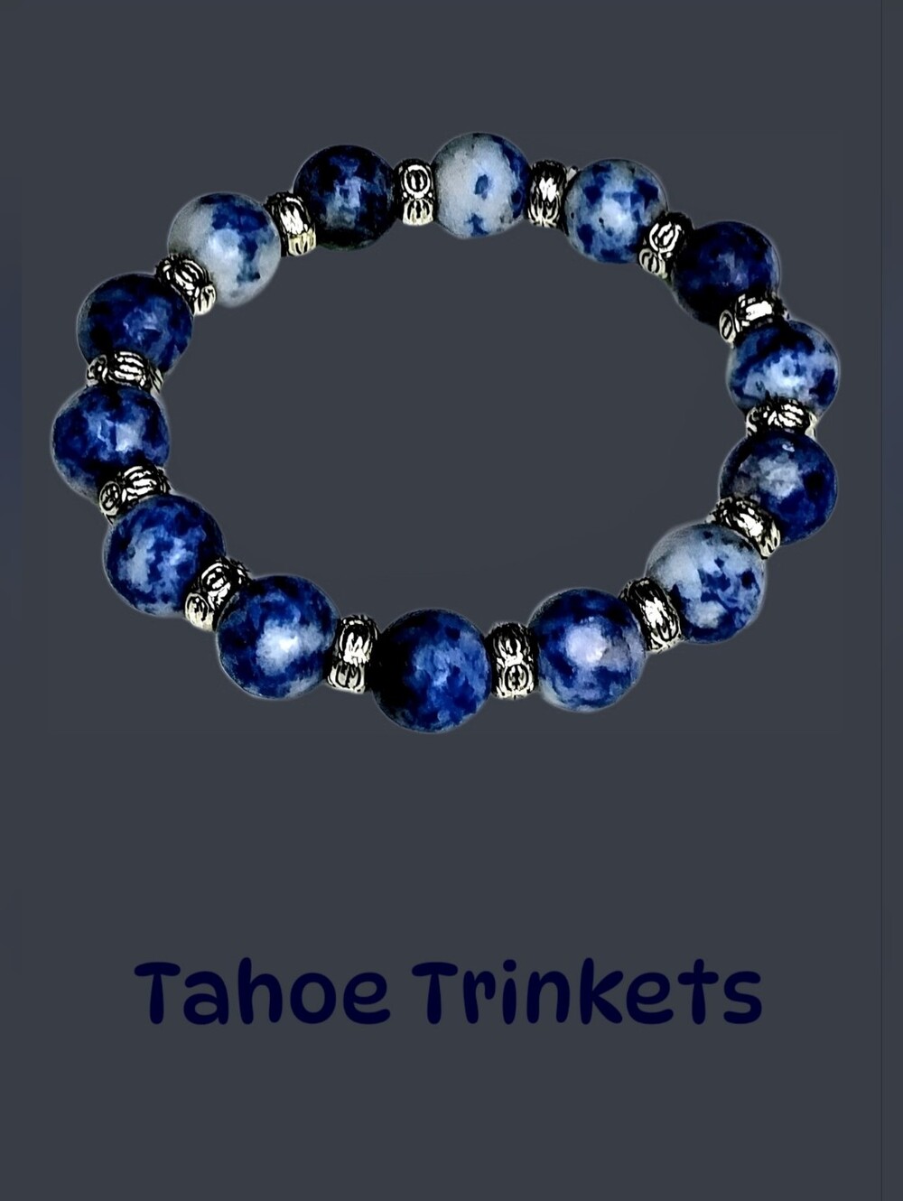 Blue Sodalite Beaded Stretch Bracelet with Tibetan Silver Accents Boho Gift